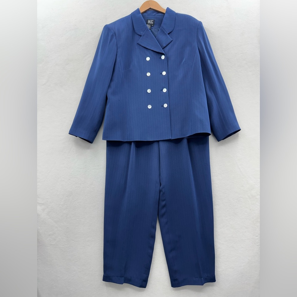 Vintage Morgan Taylor Studio Women’s 16 Blue Pantsuit Silk Blend 90s